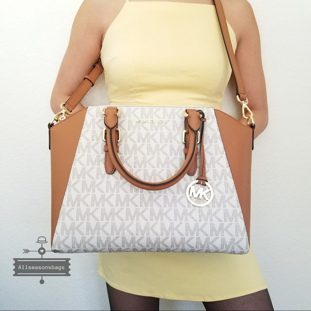 NWT Michael Kors Ciara large satchel vanilla acorn - Picture 5 of 8